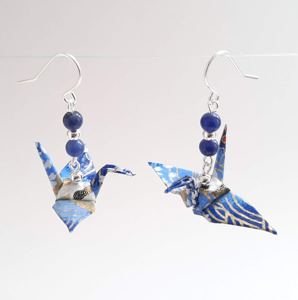 Origami Crane Earrings with Sodalite