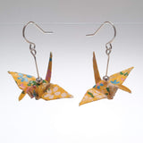 Origami Crane Earrings - Yellow Swirl